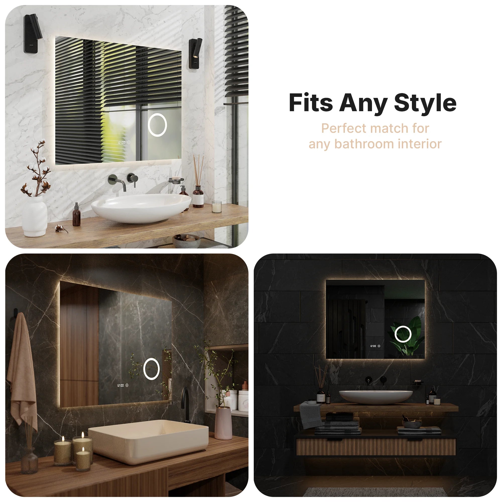 Badeværelsesspejl - Rektangel - 100x80cm - Rammeløs