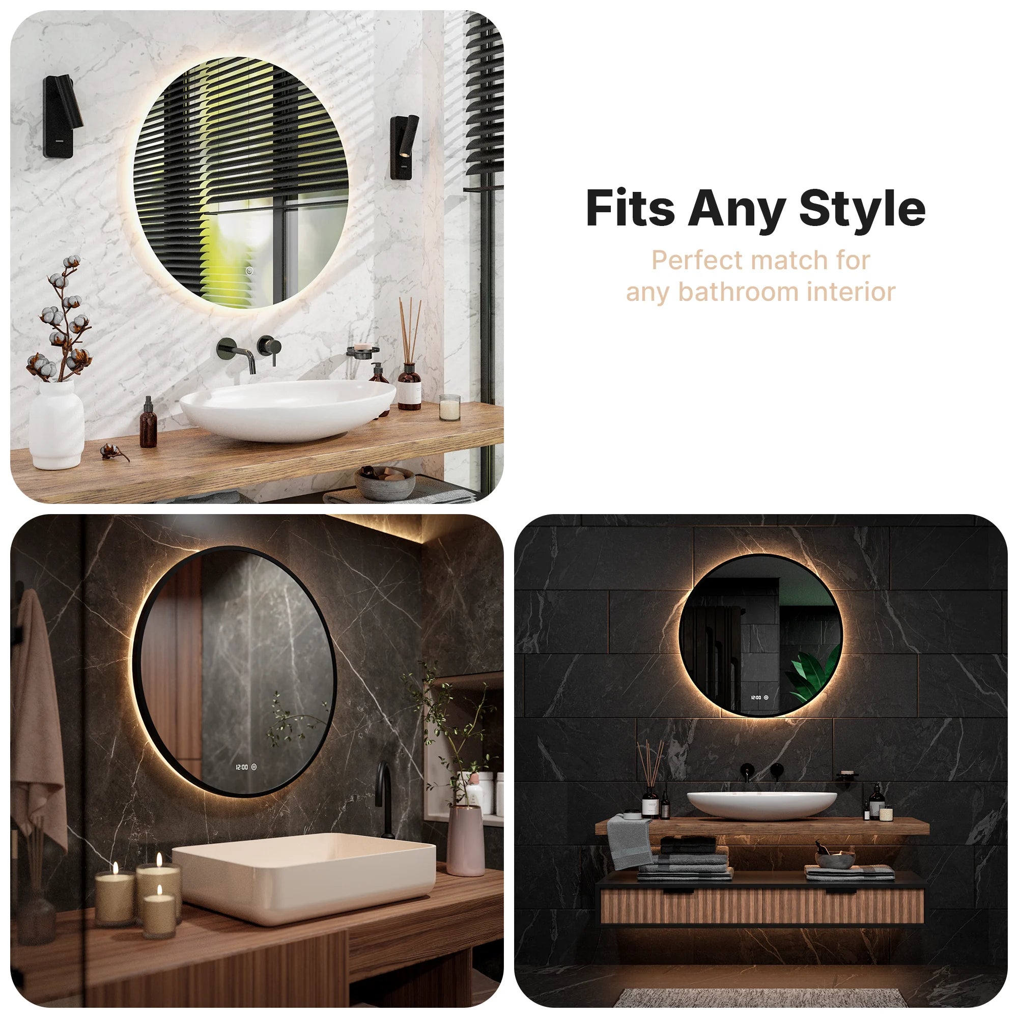 Badeværelsesspejl – 120 cm – Sort Ramme