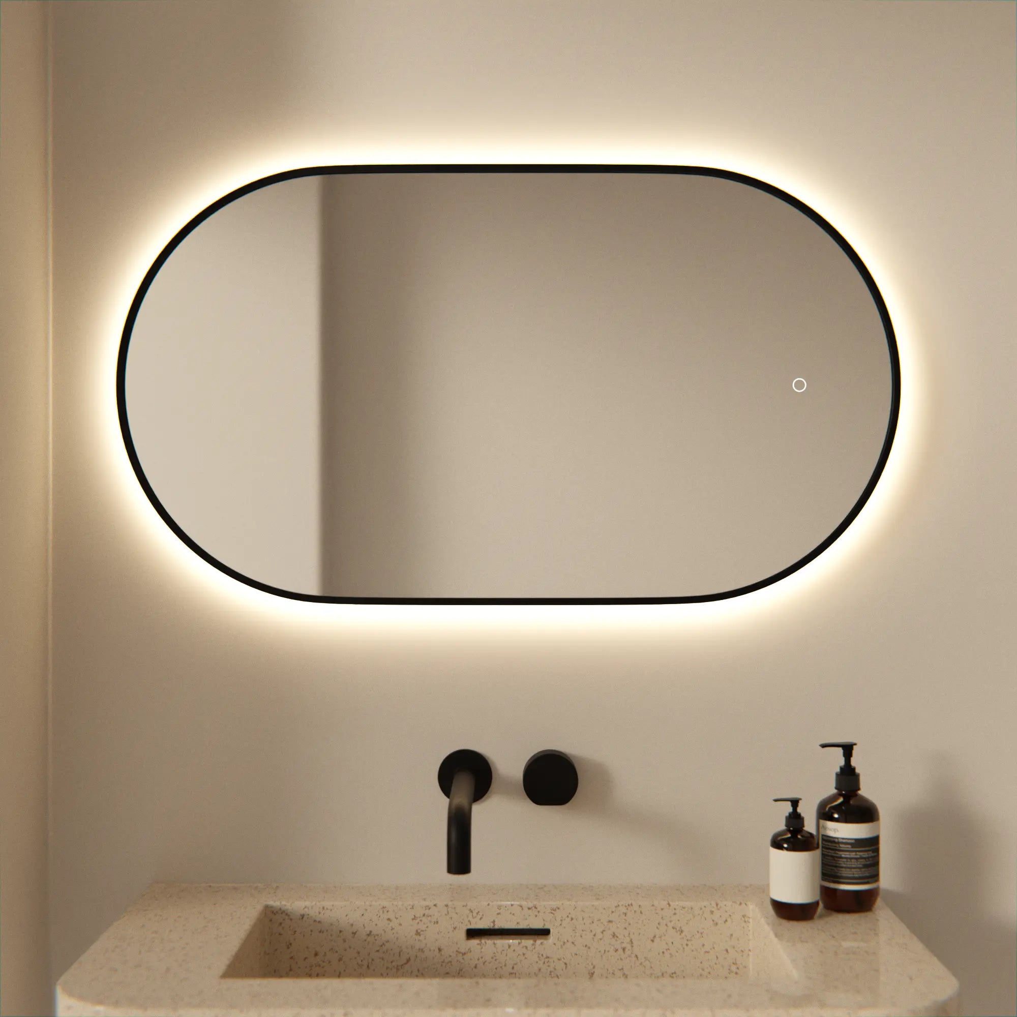 Badeværelsesspejl – 90x50cm – Ovalt – Sort Ramme