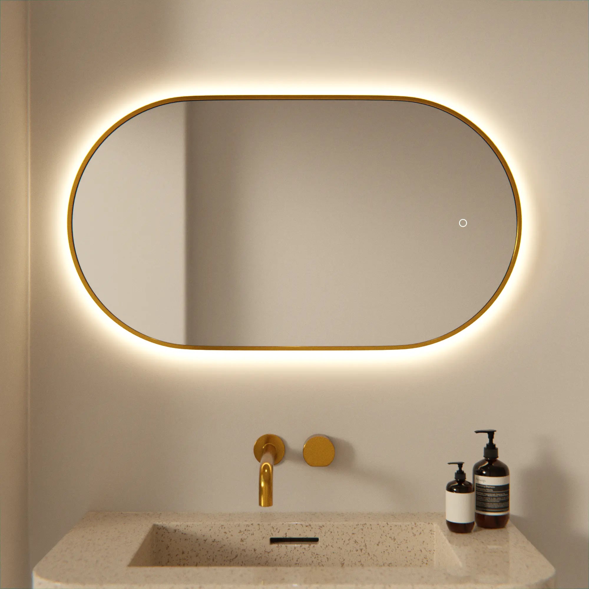 Badeværelsesspejl - 90x50cm Oval - Guldramme - Forudbestil