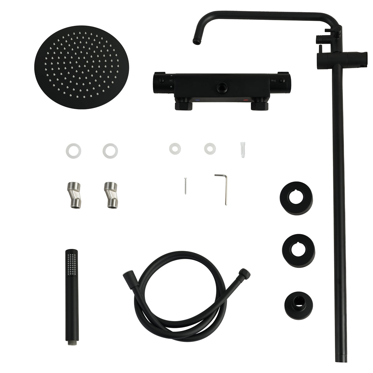 Regnbruser Valo - Mat sort med termostatarmatur - 25 cm - Forudbestil