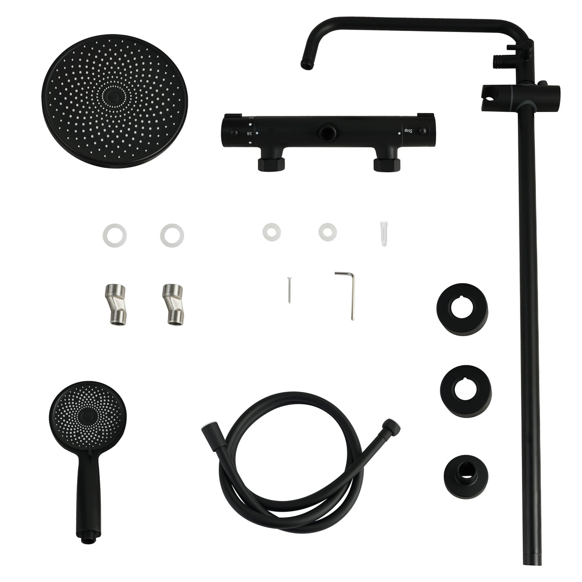 Regnbruser Elin - Mat sort med termostatarmatur - 22 cm