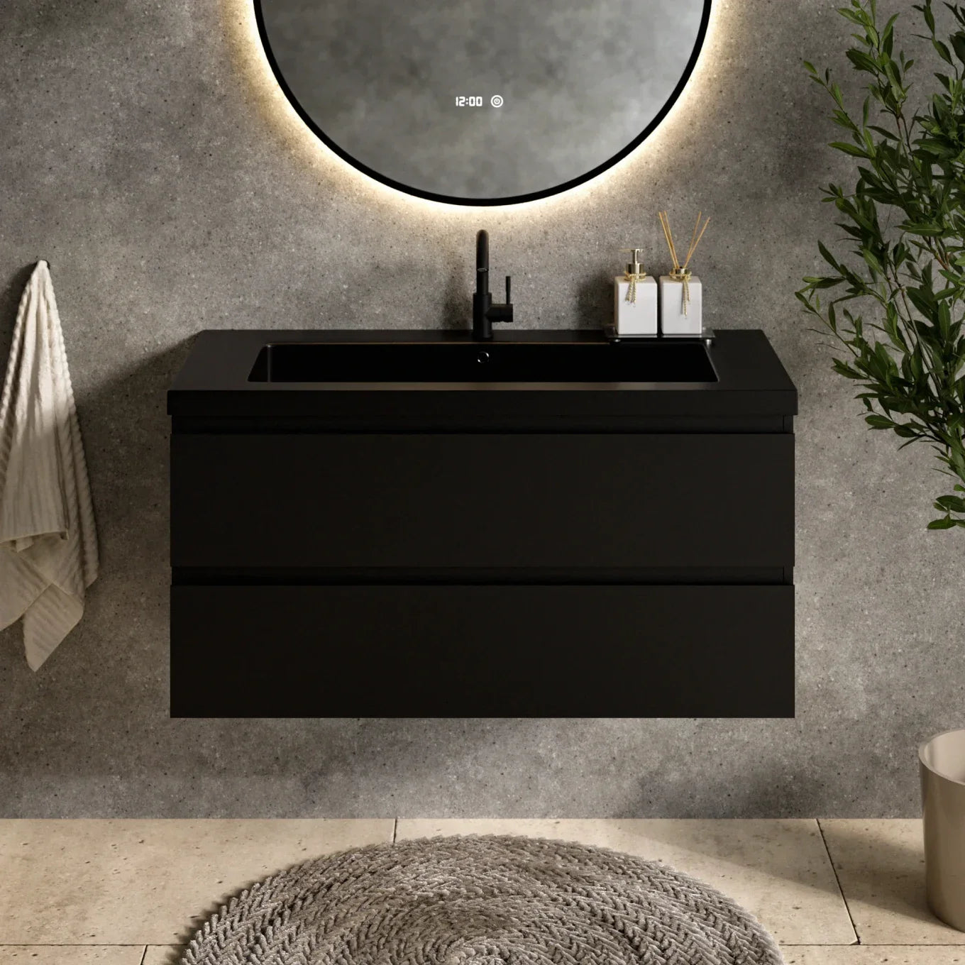 Badeværelsesmøbel Sena - 100cm - Mat sort - Vask sort