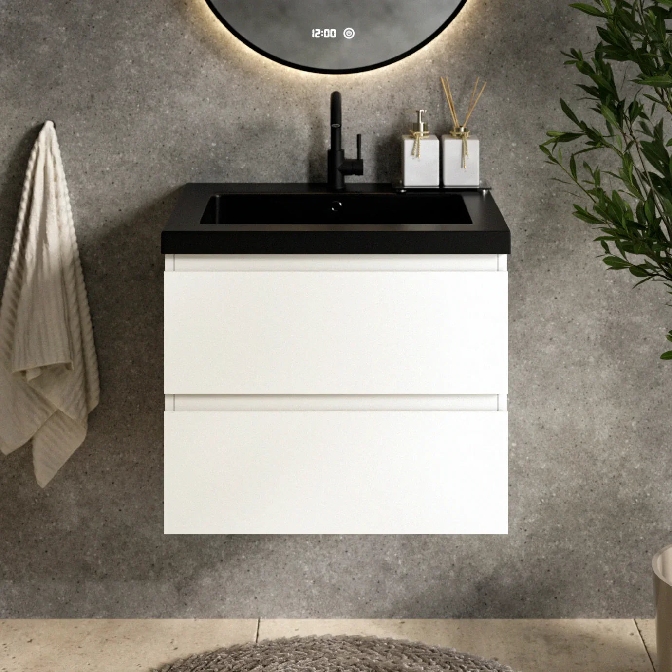 Badeværelsesmøbel Karo - 60cm - Hvid - Vask sort - Forudbestil