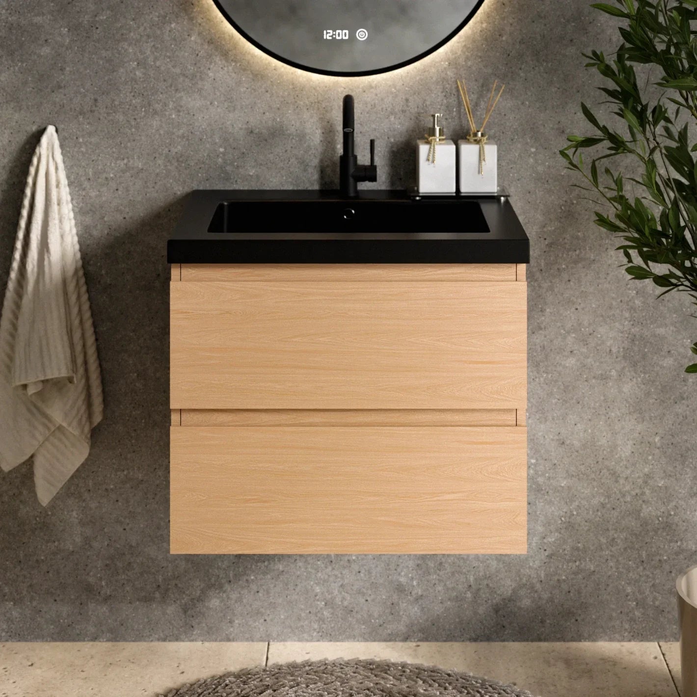 Badeværelsesmøbel Karo - 60cm - Lys eg - Vask sort - Forudbestil