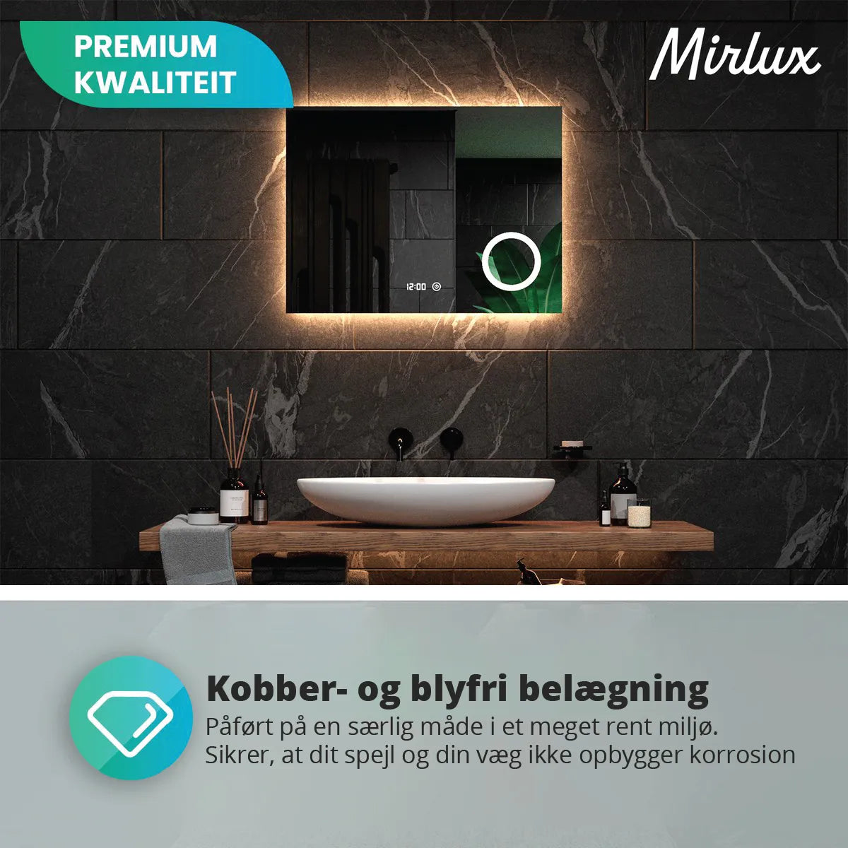 Badeværelsesspejl – 80x60cm – Rektangel – Rammeløst