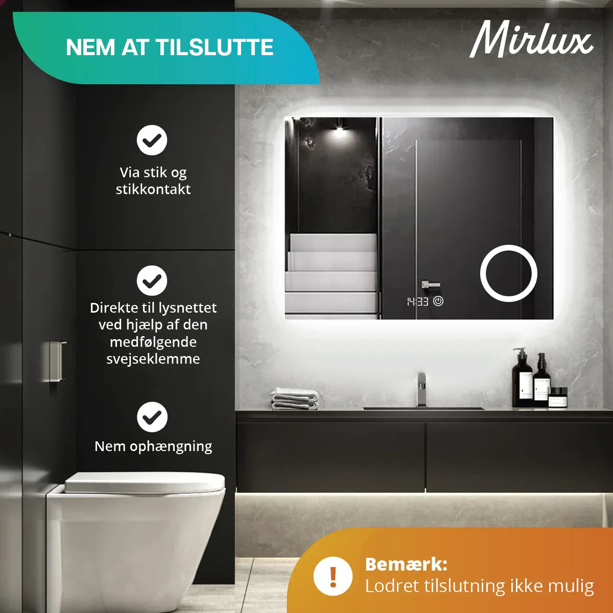 Badeværelsesspejl – 80x60cm – Rektangel – Rammeløst