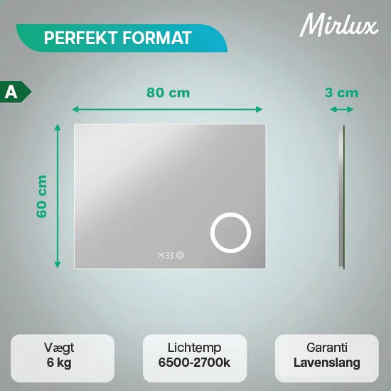 Badeværelsesspejl – 80x60cm – Rektangel – Rammeløst