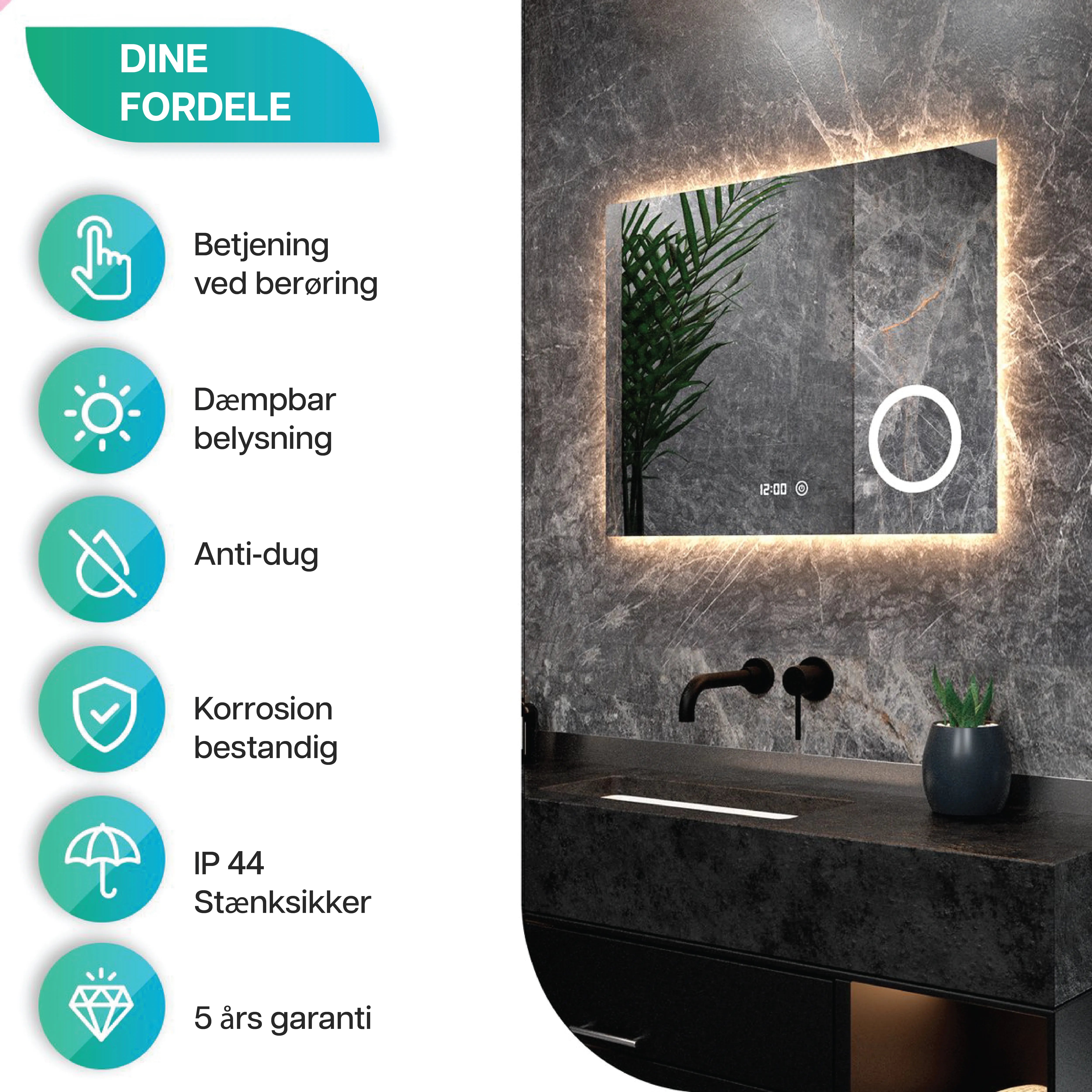 Badeværelsesspejl – 120x80cm – Rammeløst