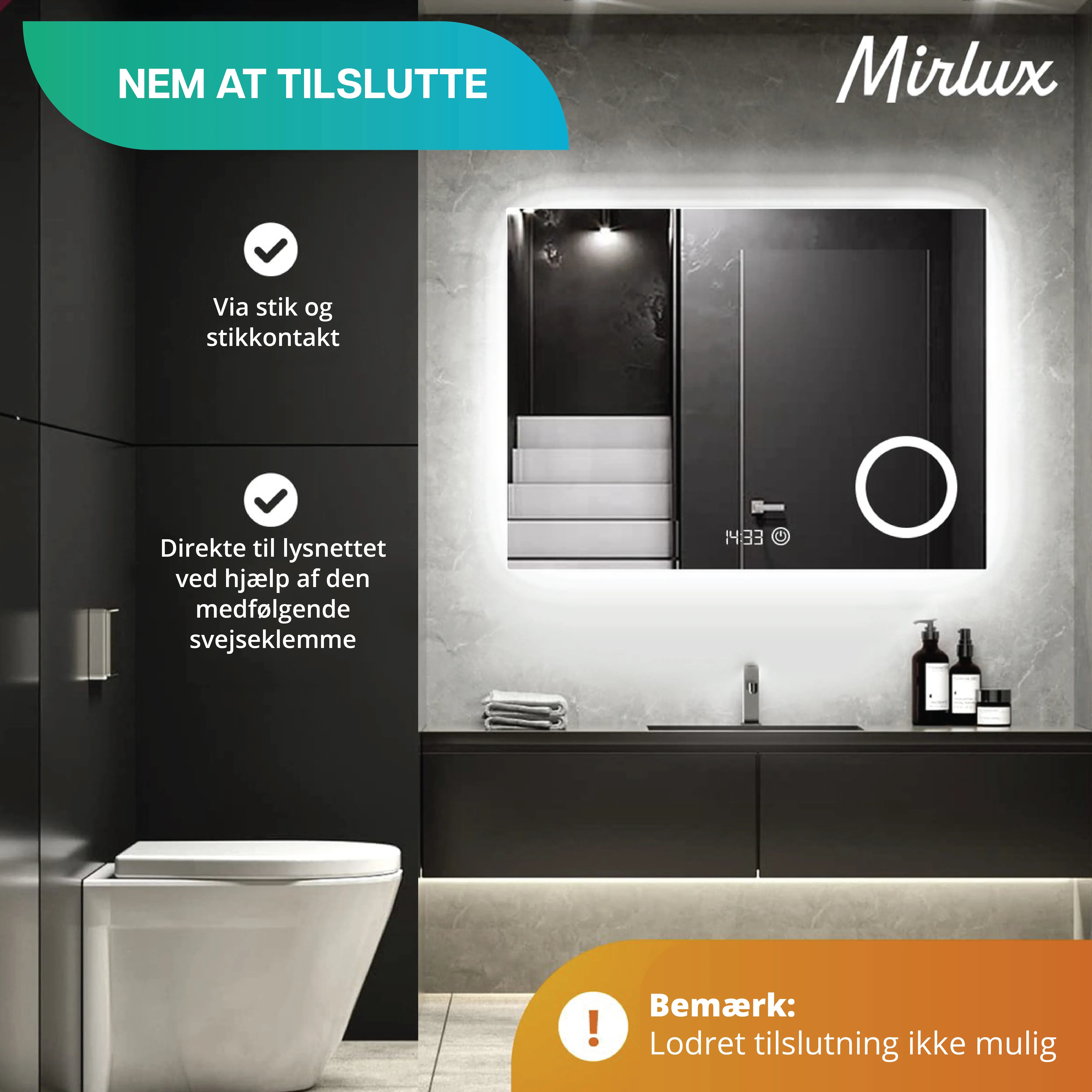 Badeværelsesspejl – 120x80cm – Rammeløst