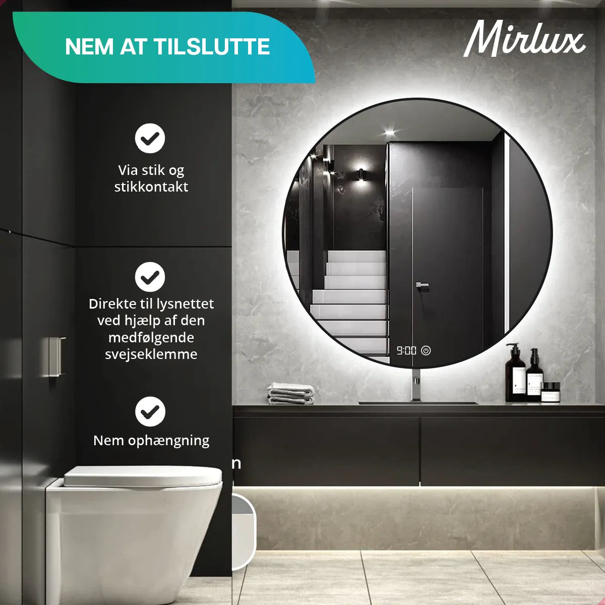 Badeværelsesspejl – 80cm – Sort Ramme