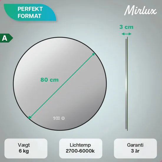 Badeværelsesspejl – 80cm – Sort Ramme