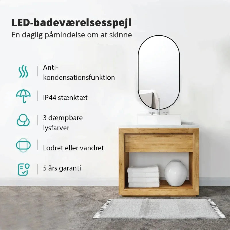 Badeværelsesspejl – 90x50cm – Ovalt – Sort Ramme