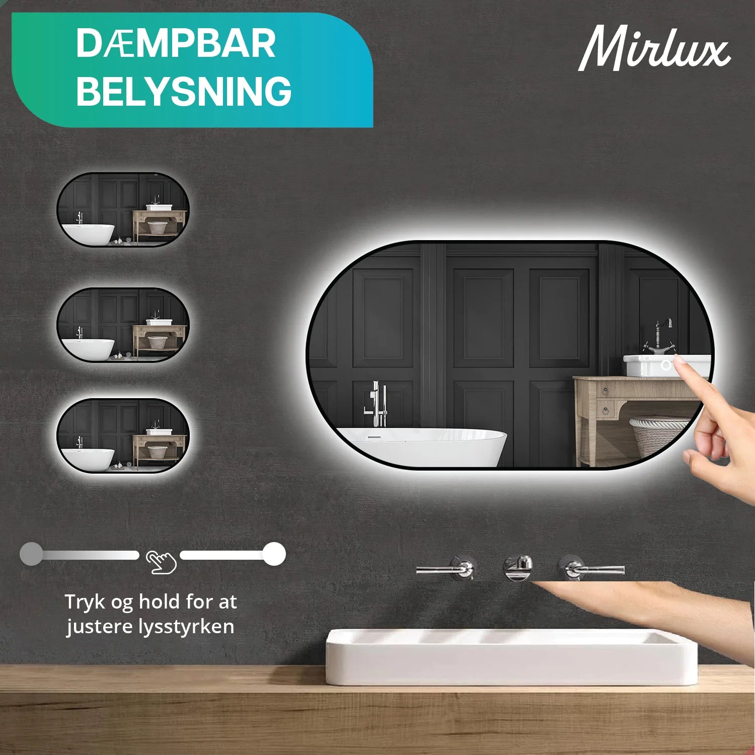 Badeværelsesspejl – 90x50cm – Ovalt – Sort Ramme