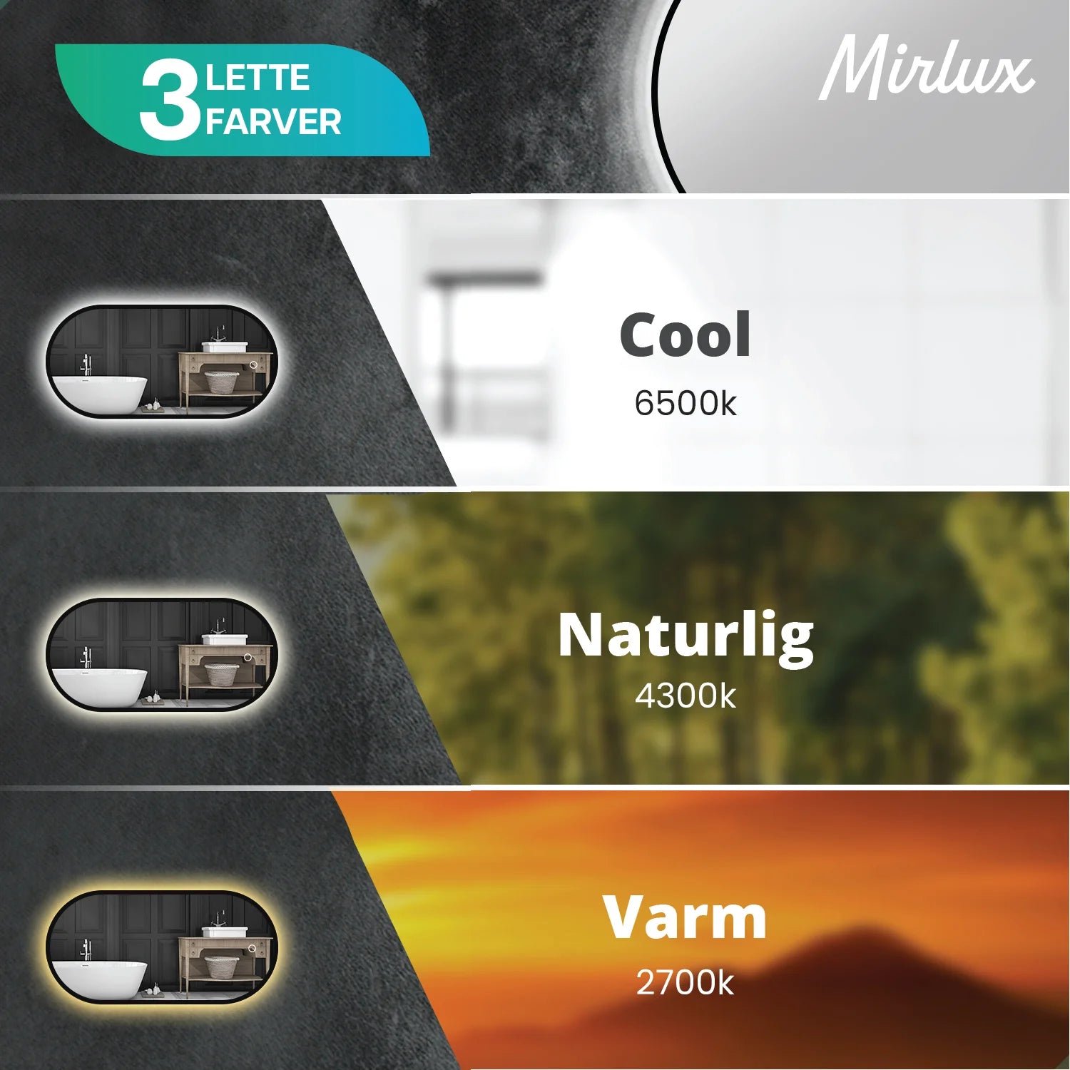 Badeværelsesspejl – 90x50cm – Ovalt – Sort Ramme