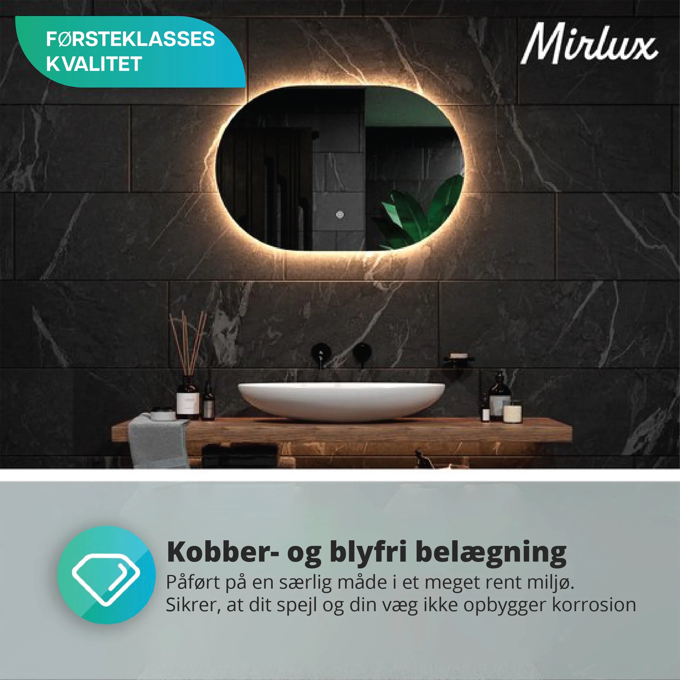 Badeværelsesspejl – 90x60cm Oval – Rammeløst - Forudbestil