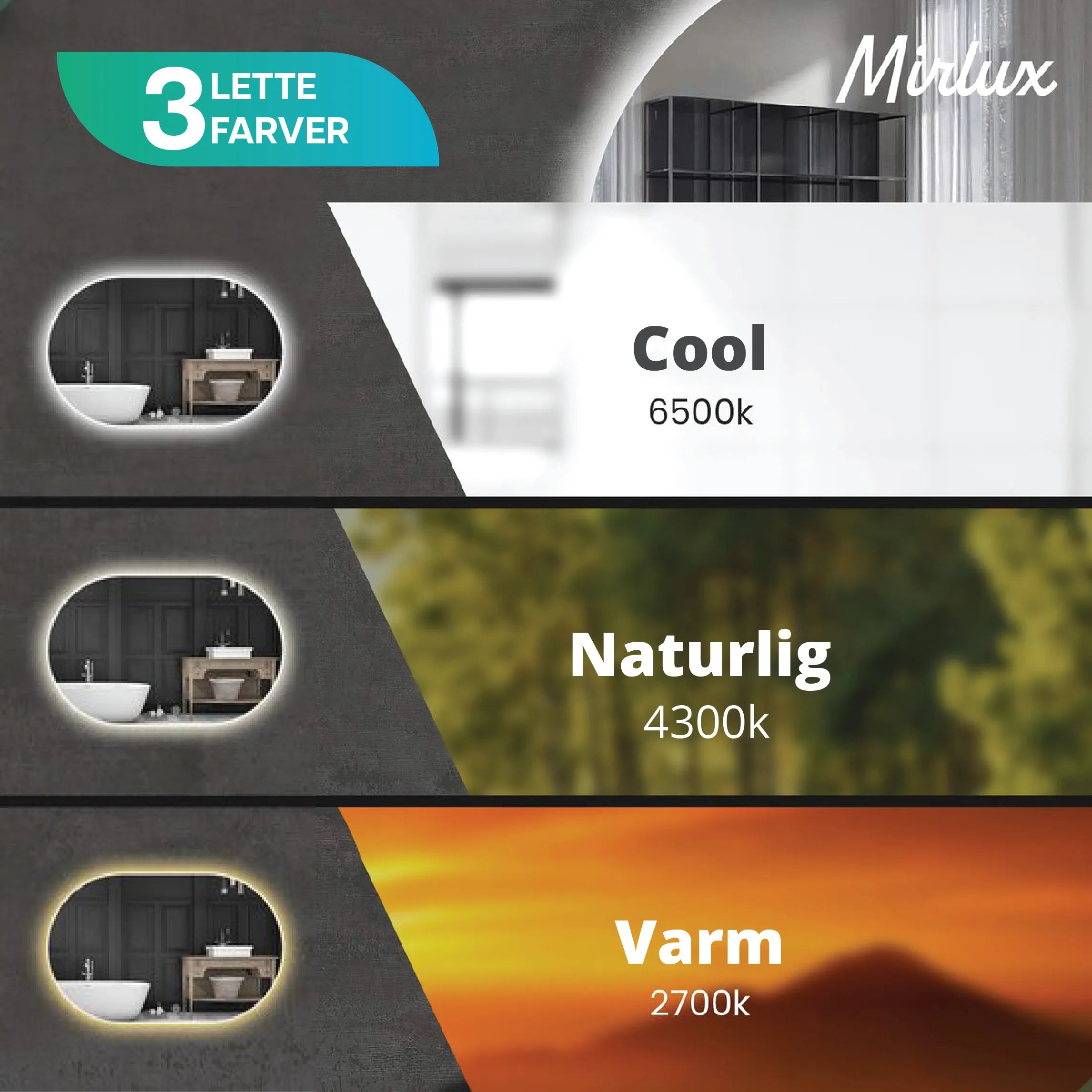 Badeværelsesspejl – 90x60cm Oval – Rammeløst - Forudbestil