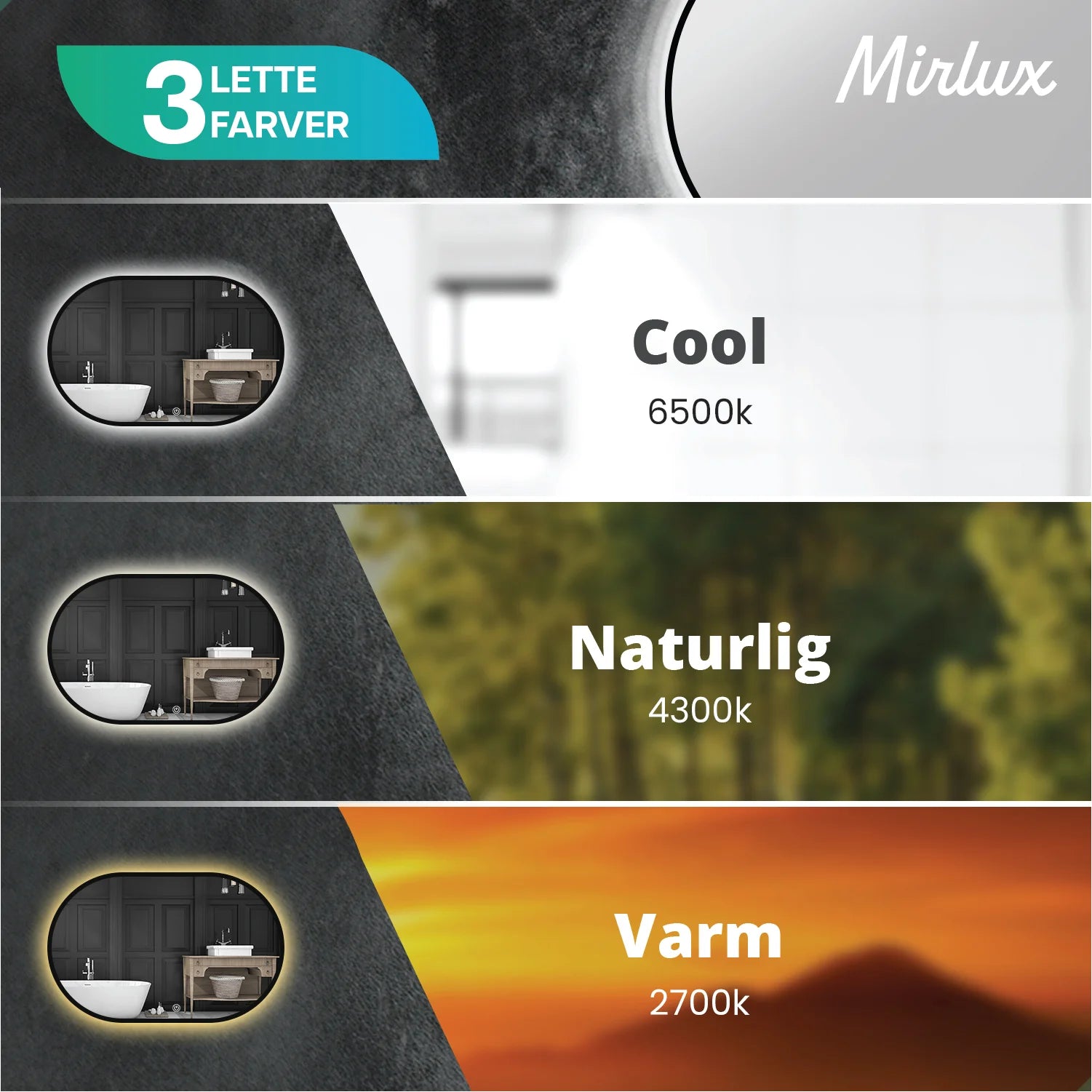 Badeværelsesspejl – 90x60cm – Ovalt – Sort Ramme