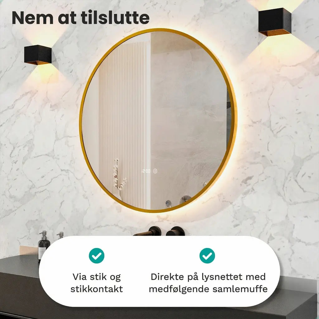 Badeværelsesspejl - 80 cm - Rundt - Guldramme