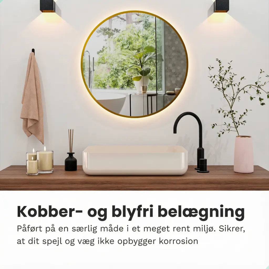 Badeværelsesspejl - 80 cm - Rundt - Guldramme
