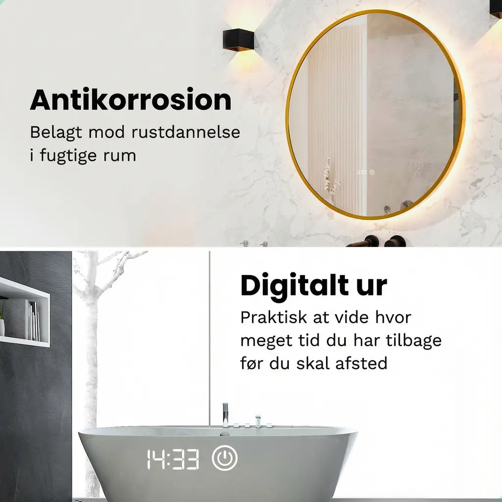 Badeværelsesspejl - 80 cm - Rundt - Guldramme
