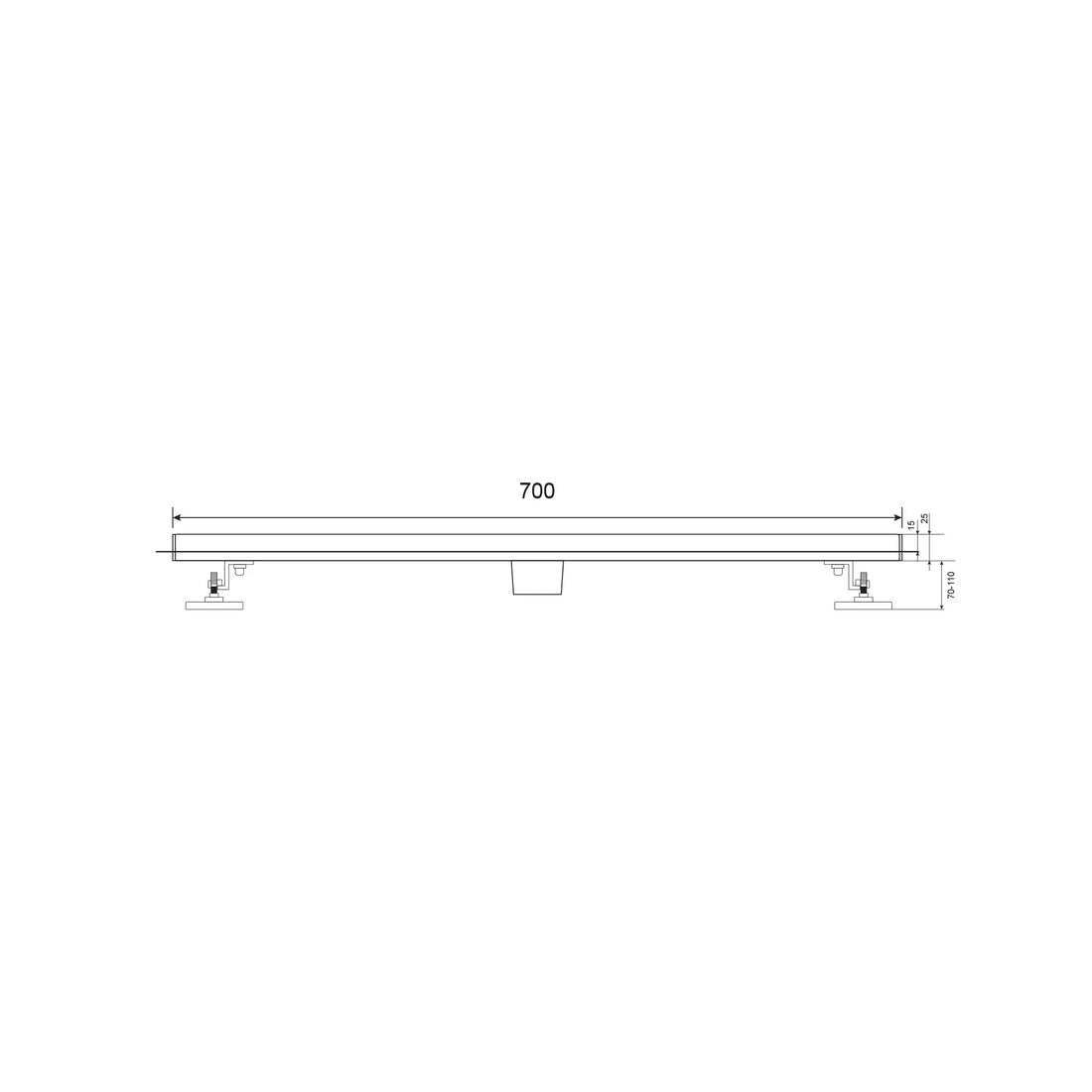 Bruseafløb – 70 cm – Guld – Standardrist – Rustfrit stål – Med flange