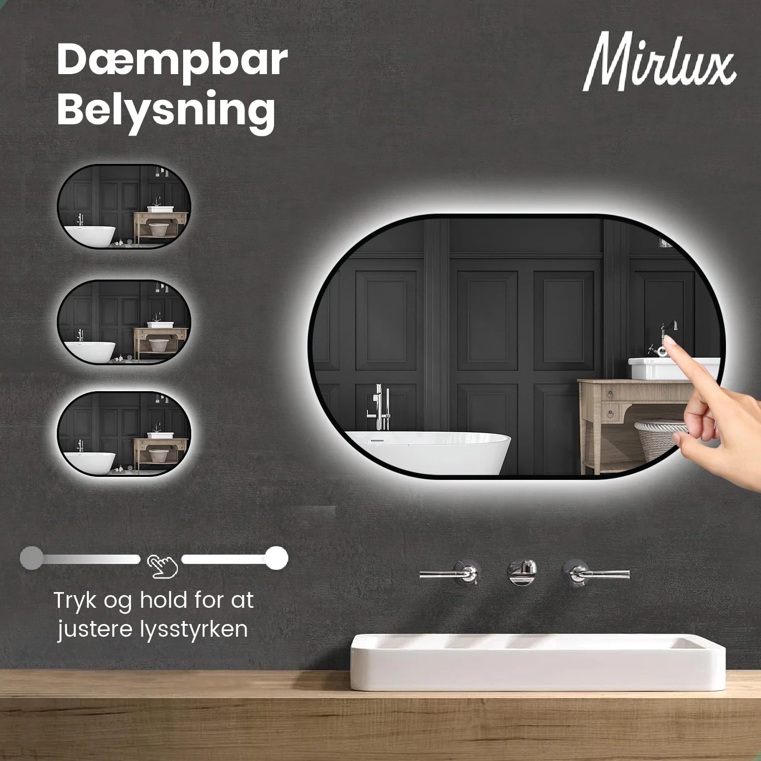 Badeværelsesspejl – 90x60cm – Ovalt – Sort Ramme