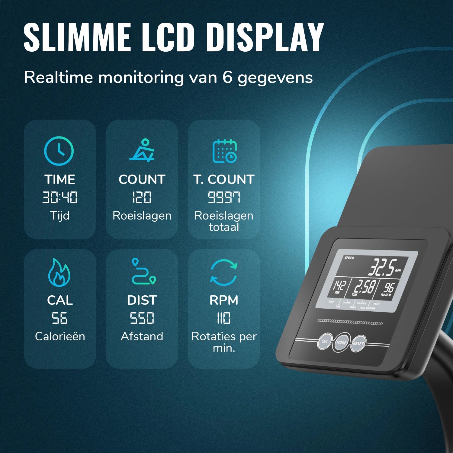 Romaskine – 16 modstandsniveauer – LCD-skærm