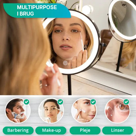 Makeupspejl - Genopladeligt - Sort - 1-10x Forstørrelse