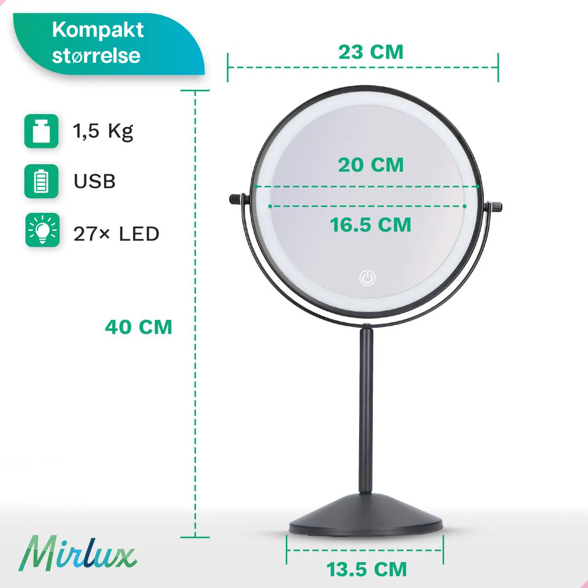 Makeupspejl - Genopladeligt - Sort - 1-10x Forstørrelse