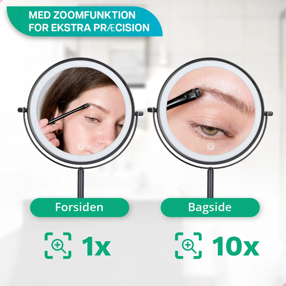 Makeupspejl - Genopladeligt - Sort - 1-10x Forstørrelse
