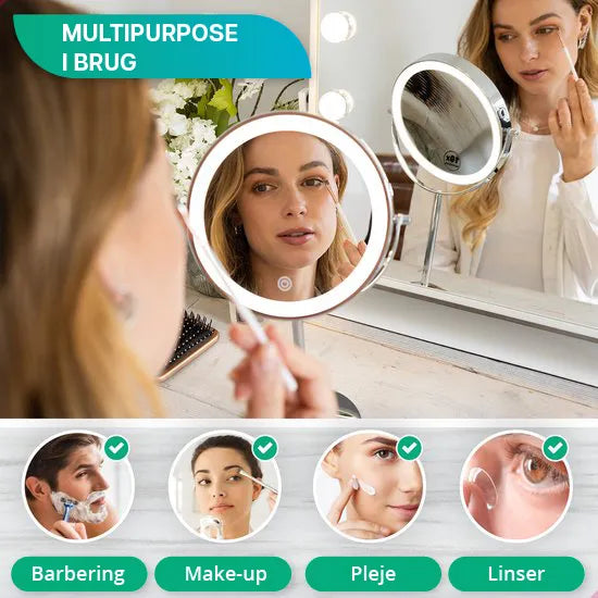Makeupspejl - Genopladeligt - Krom - 1-10x Forstørrelse