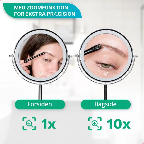Makeupspejl - Genopladeligt - Krom - 1-10x Forstørrelse