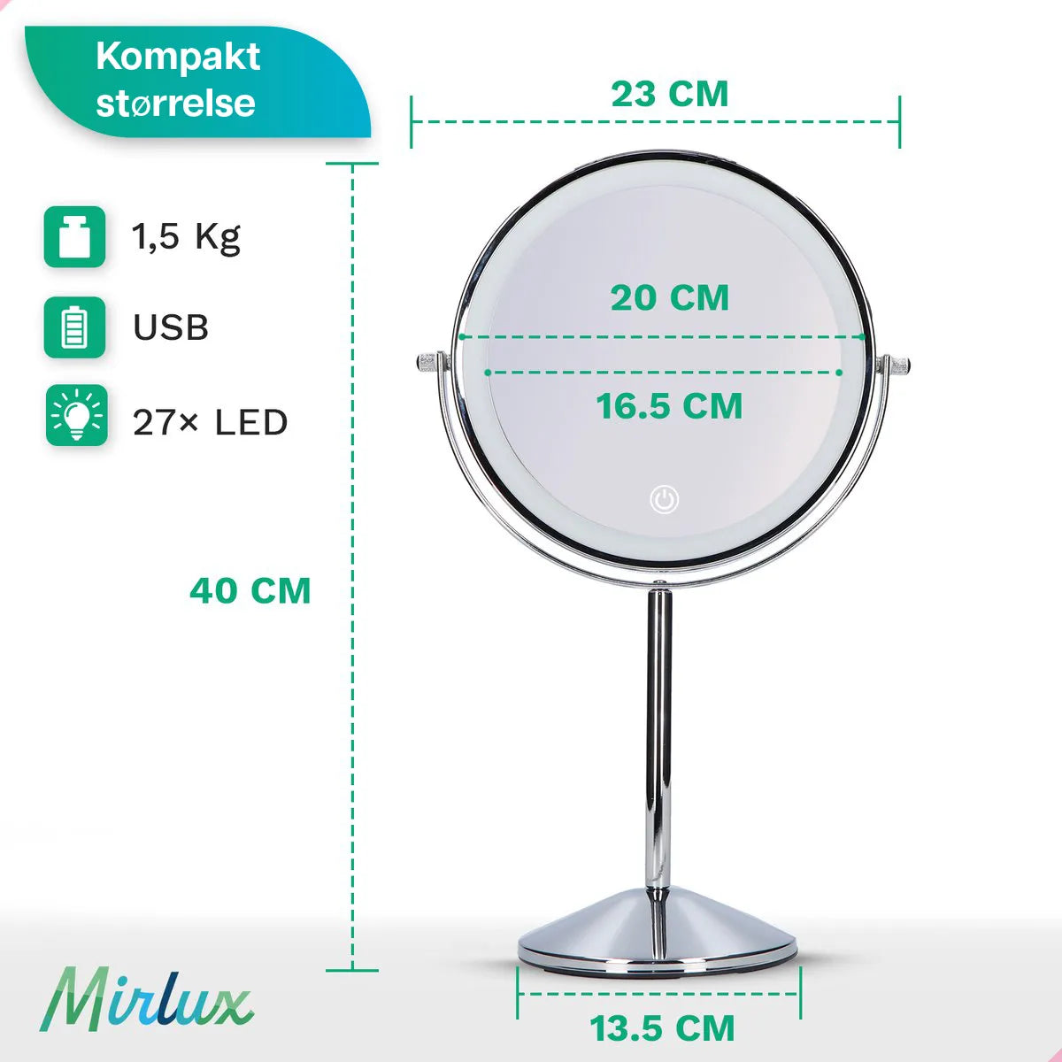 Makeupspejl - Genopladeligt - Krom - 1-10x Forstørrelse