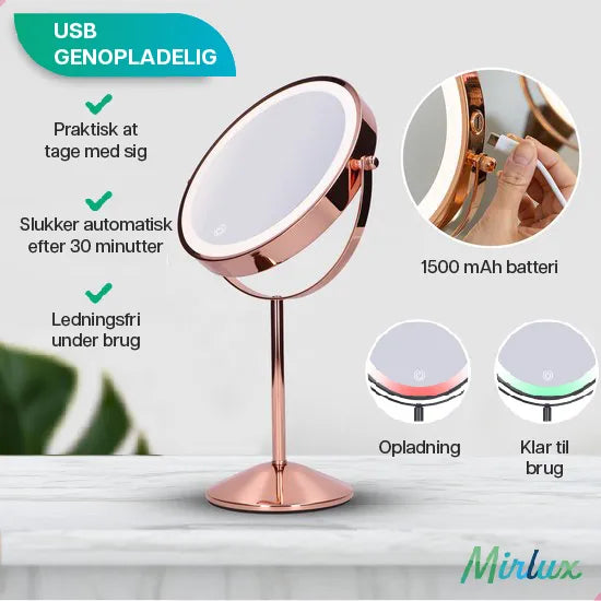Makeupspejl - Genopladeligt - Rosé - 1-10x Forstørrelse