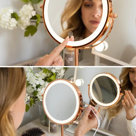 Makeupspejl - Genopladeligt - Rosé - 1-10x Forstørrelse