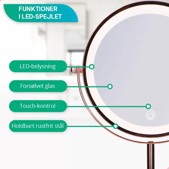 Makeupspejl - Genopladeligt - Rosé - 1-10x Forstørrelse