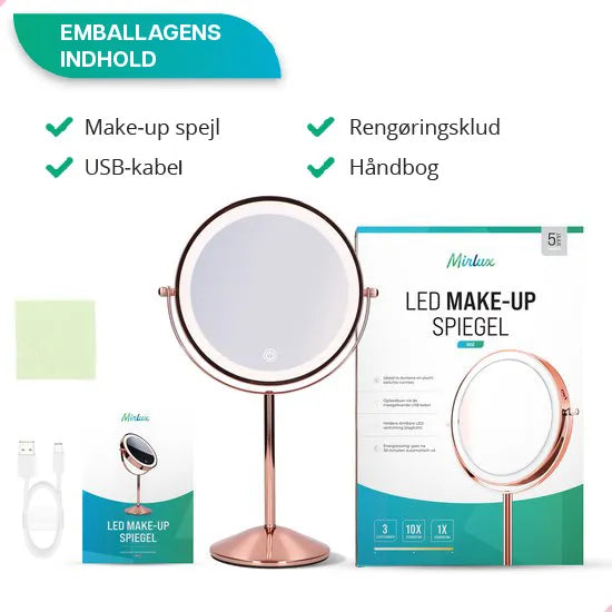 Makeupspejl - Genopladeligt - Rosé - 1-10x Forstørrelse