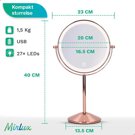 Makeupspejl - Genopladeligt - Rosé - 1-10x Forstørrelse