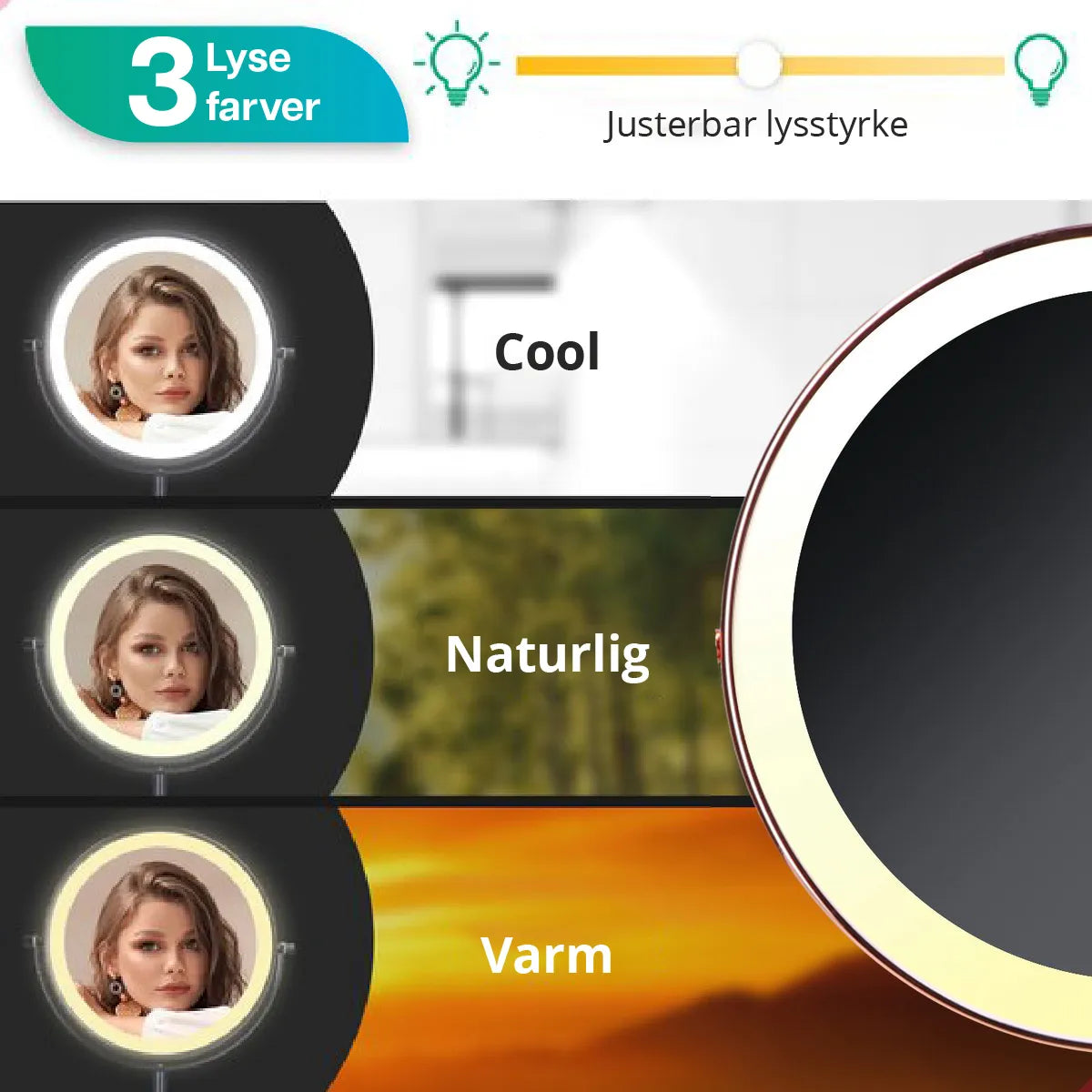 Makeupspejl - Genopladeligt - Rosé - 1-10x Forstørrelse