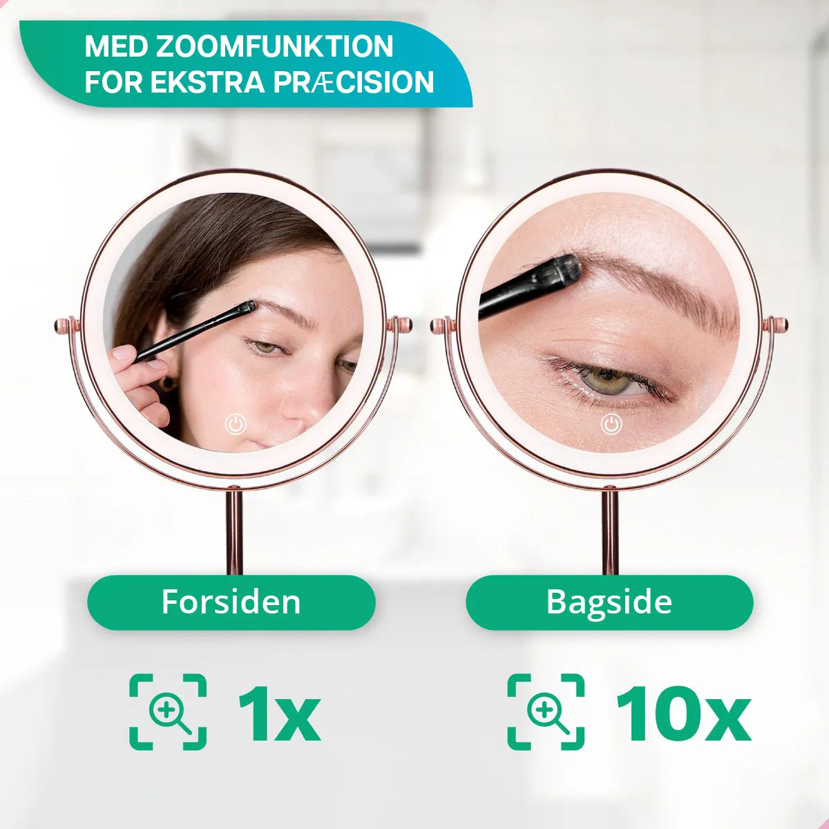 Makeupspejl - Genopladeligt - Rosé - 1-10x Forstørrelse