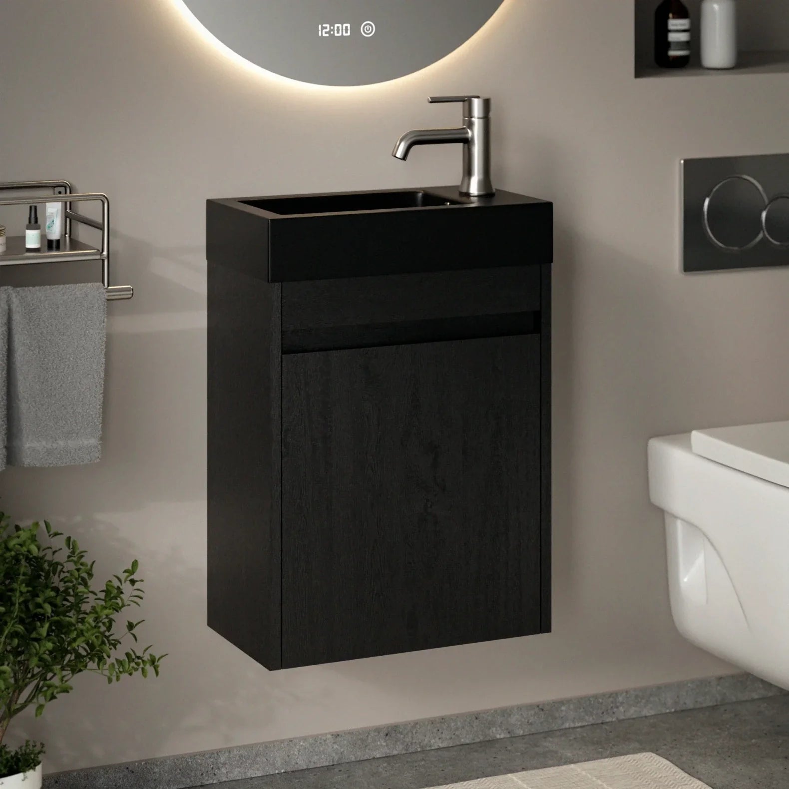 Toiletmøbel Elen - 40cm - Sort eg - Sort Vask - Forudbestil