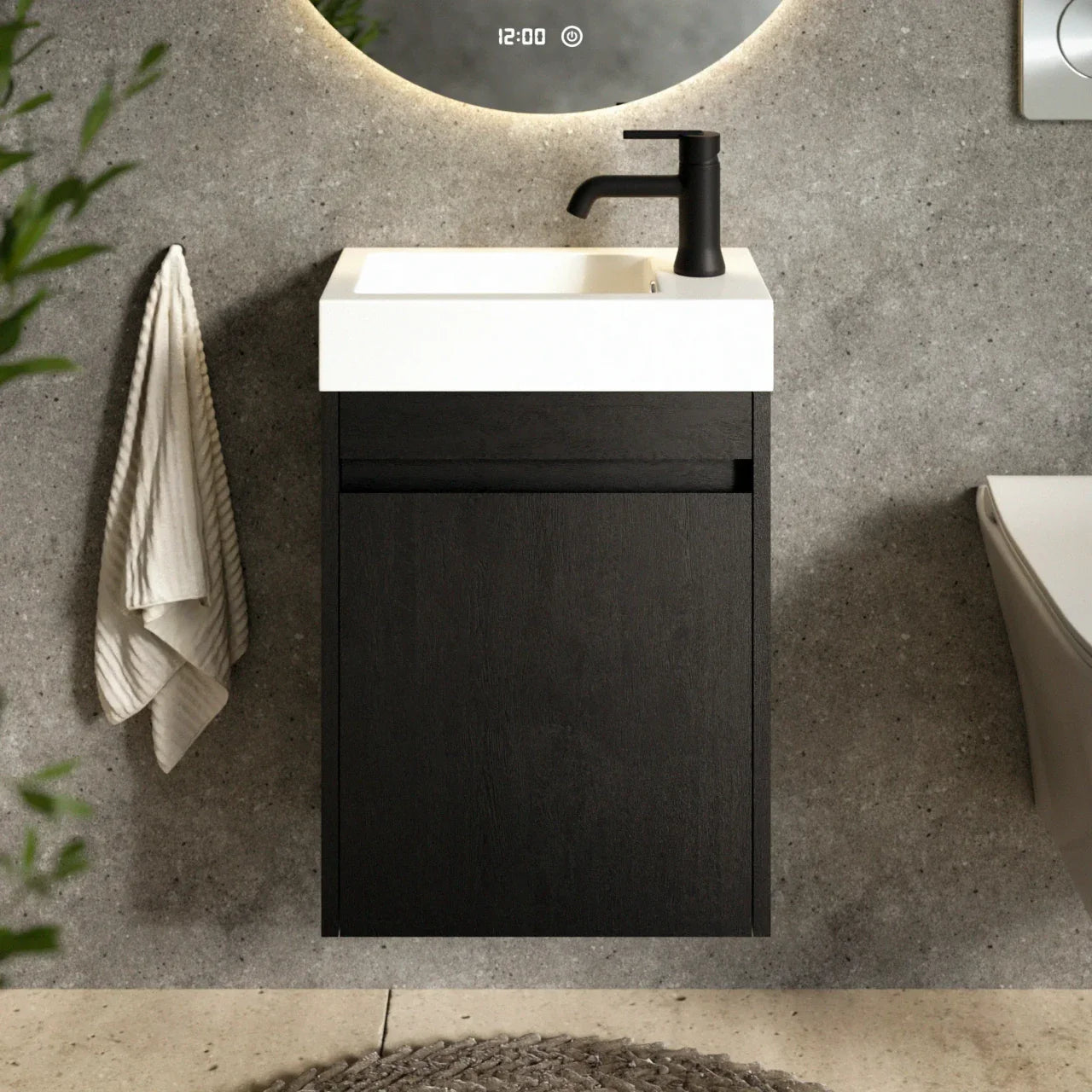 Toiletmøbel Vivo - 40cm - Sort eg - Hvid Vask