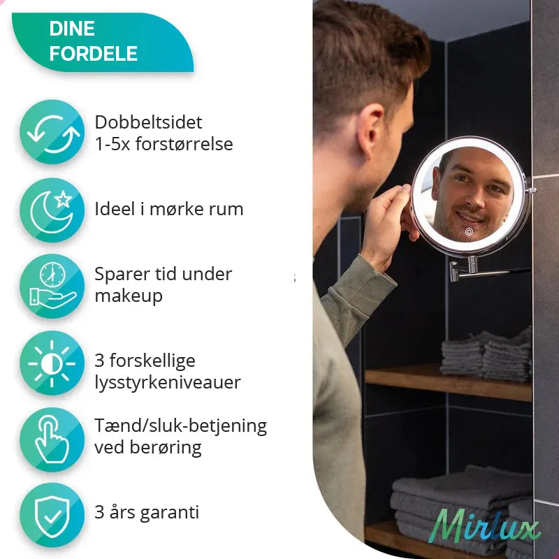 Makeupspejl - Batteri - Sort - 1-5x Forstørrelse