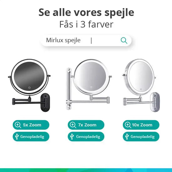 Makeupspejl - Batteri - Krom - 1-5x