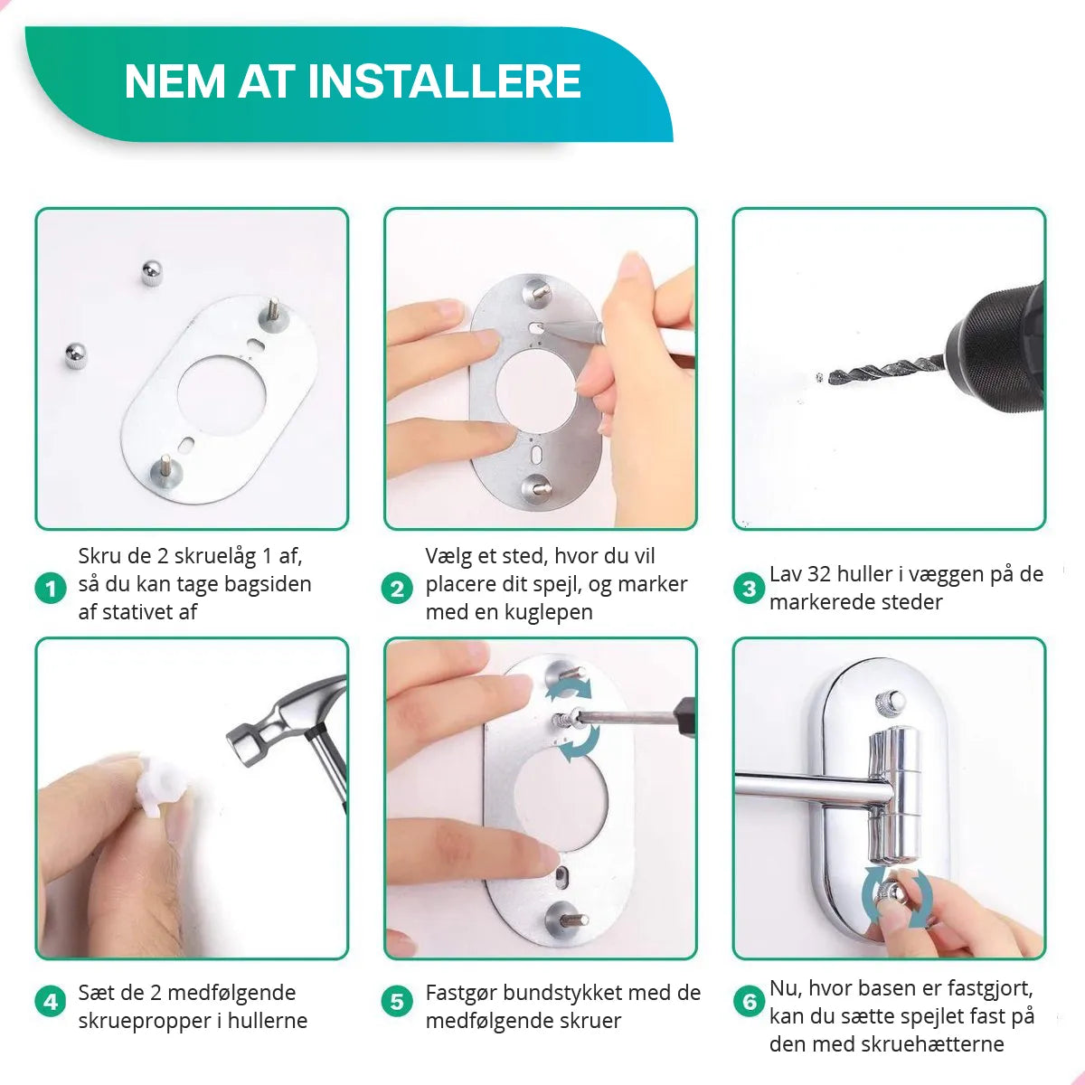 Makeupspejl - Batteri - Krom - 1-5x