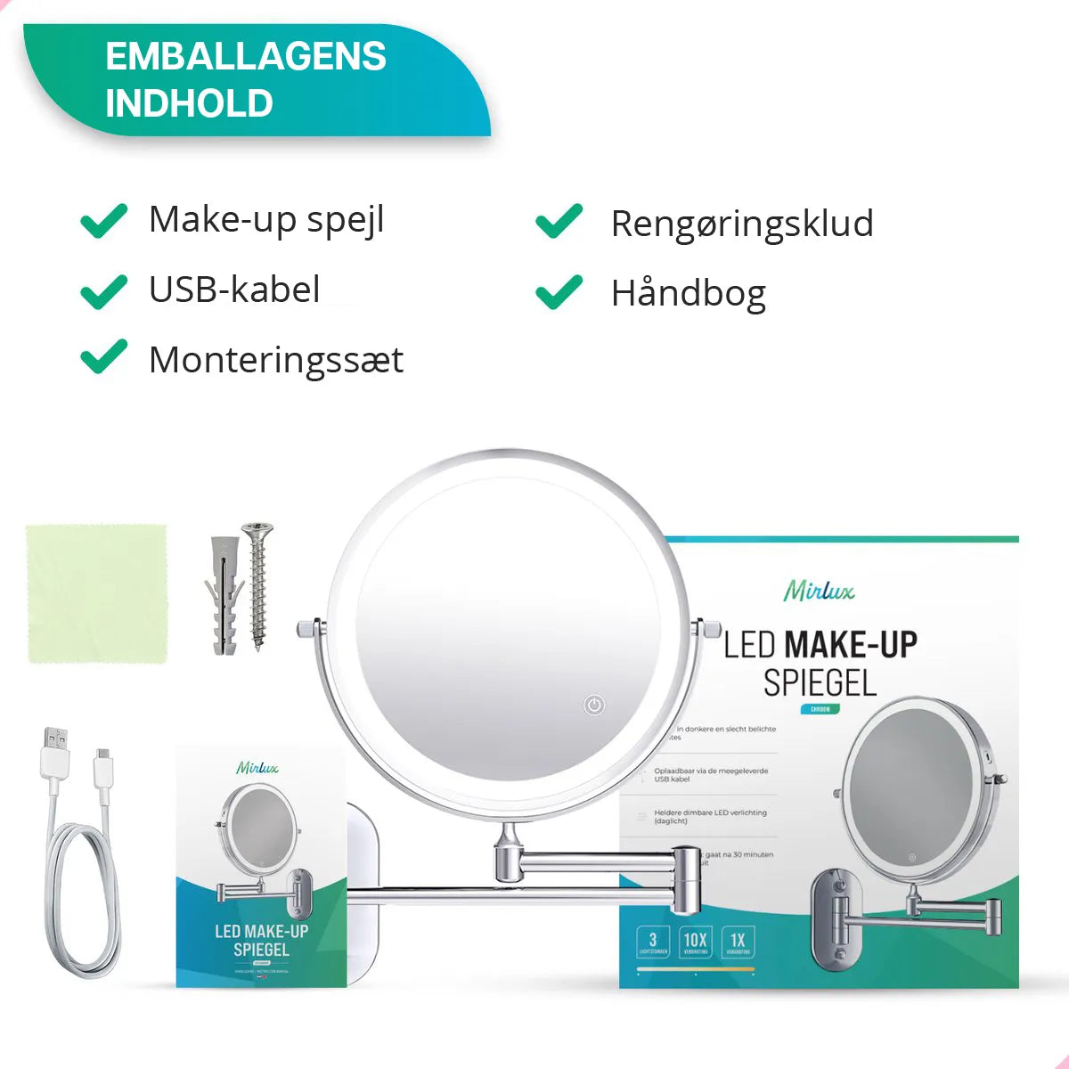 Makeupspejl - Batteri - Krom - 1-5x