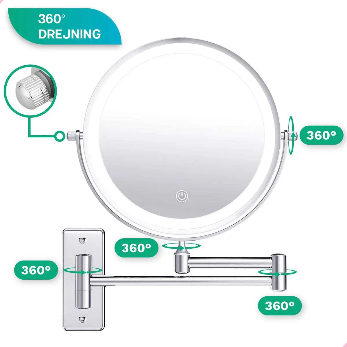 Makeupspejl - Batteri - Krom - 1-5x