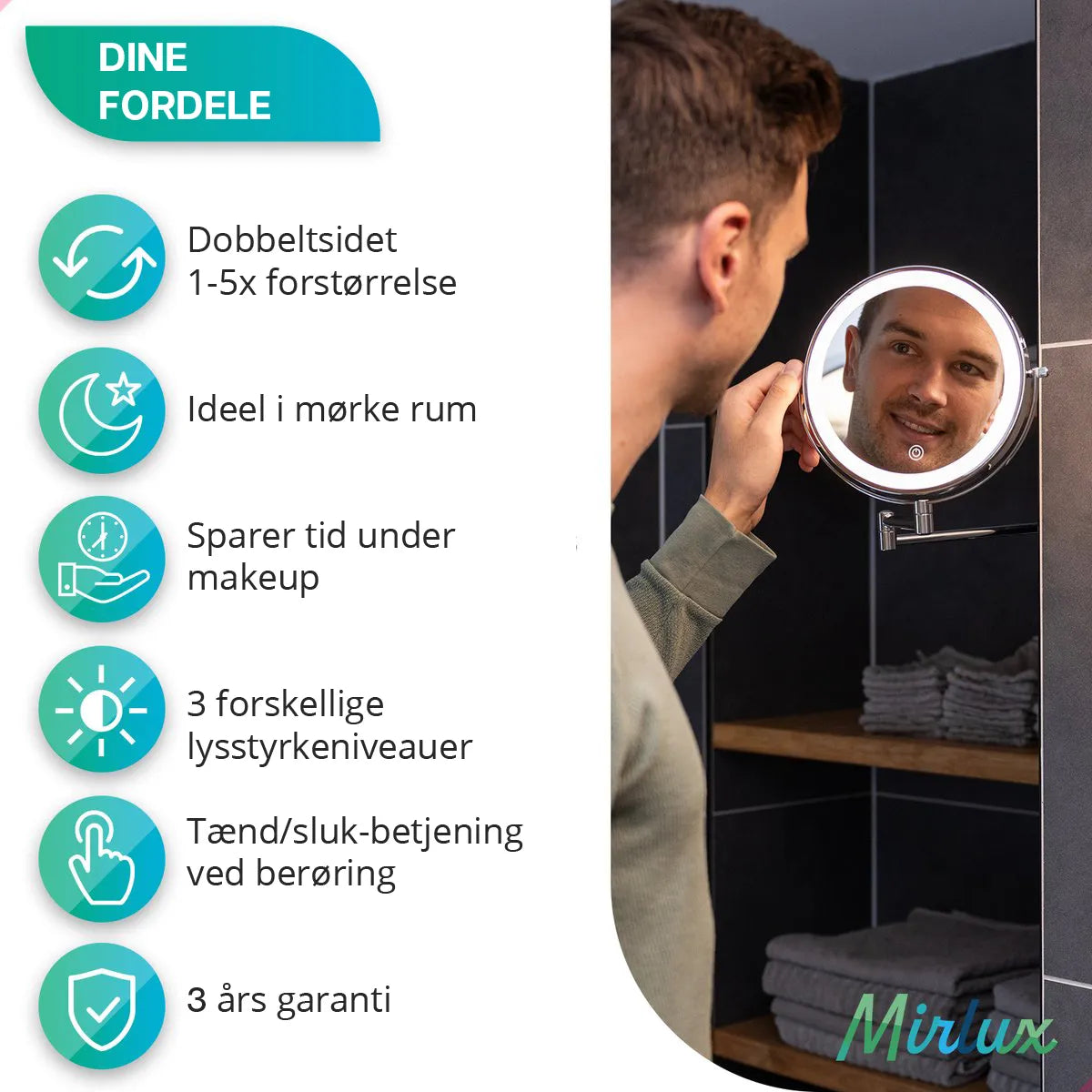 Makeupspejl - Genopladeligt - Krom - 1-10x Forstørrelse