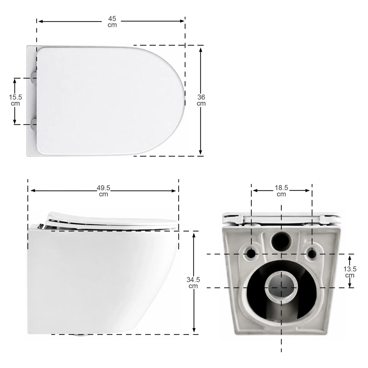 Væghængt toilet Varo - Rimless - Soft-close Sæde - Højglanshvid